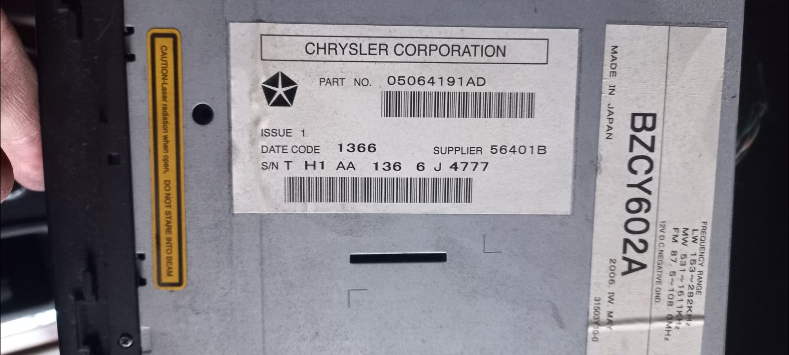 Chrysler REJ Alpine anti theft unlock using serial number